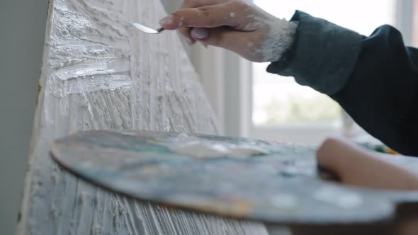 Closeup Female Hands Unrecognizable Artist Woman Painter Student Teacher of Art University Holding