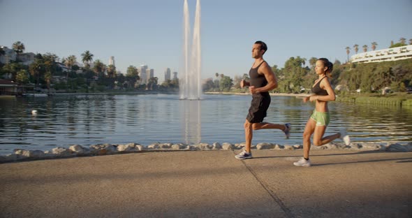 Jogging Slow-Motion Athletic Couple Workout