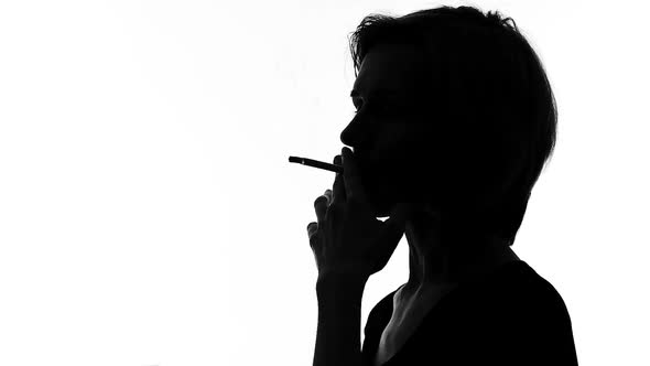 Sad Woman Drinking Wine and Smoking, Dangerous Habit Addiction, Loneliness