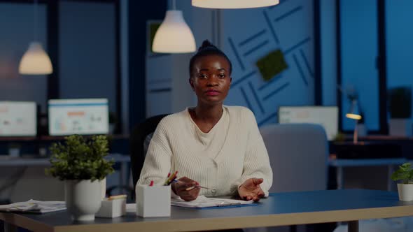 Pov of African Businesswoman Having Video Conference with Team