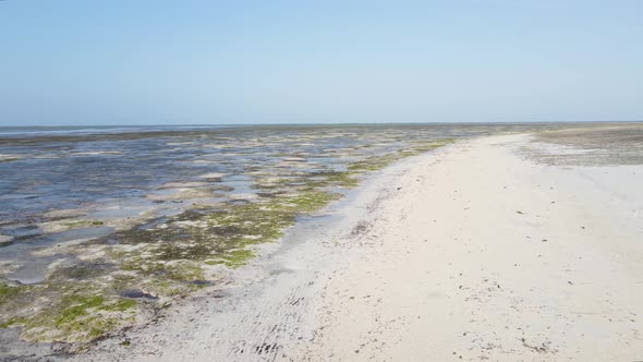 Aerial View of Low Tide in the Ocean Near the Coast of Zanzibar Tanzania