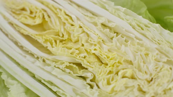 Half of Chinese cabbage top view, macro