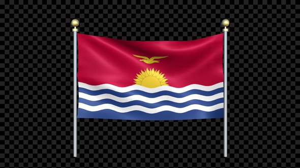 Flag Of Kiribati Waving In Double Pole Looped