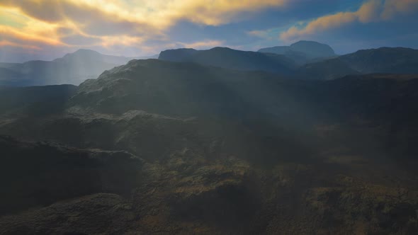 Black Stone Field in Dense Fog in Highlands