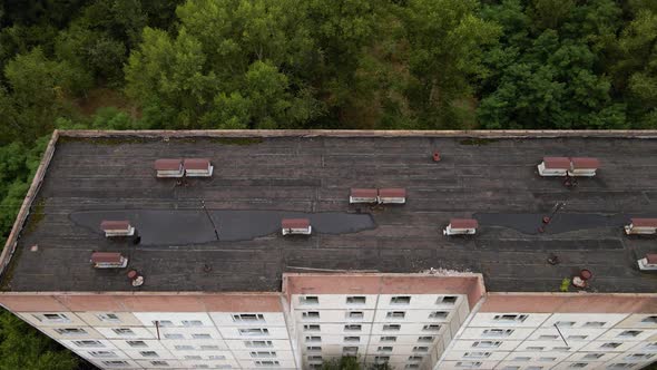 Abandoned Ruins house buildings in ghost town Pripyat, Chernobyl Ukraine