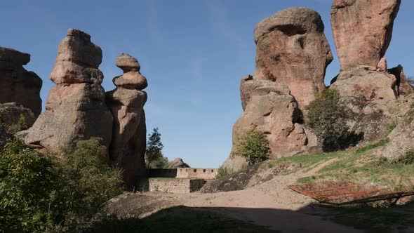 Group of rocks near town of Belogradchik   4K 2160p 30fps UltraHD footage - Tilting over sandstone a