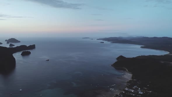 Silhouette of Mountain Islands at Sea Bay Aerial