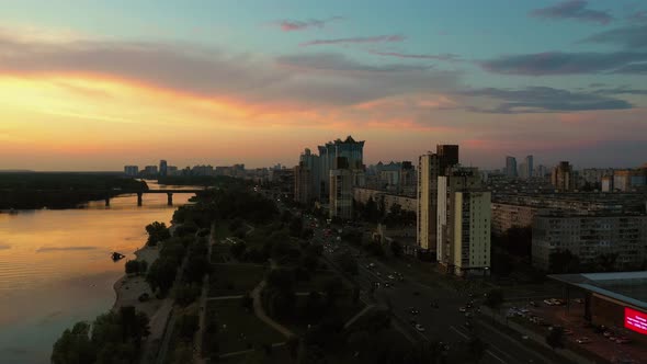 City Scape with Park and Highrise Buildings