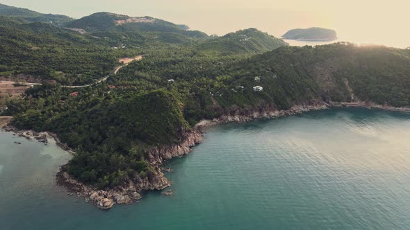 Aerial View on Phangan Island Rocky Coastline