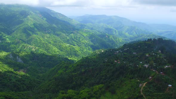 An aerial view of the Blue Mountains in Jamaica, looking towards Portland Parish and Saint Thomas pa