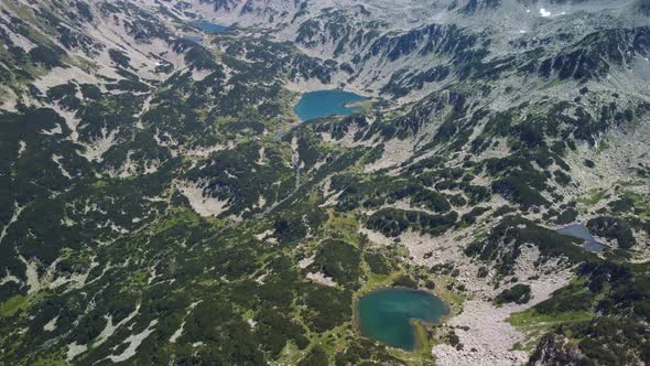 Aerial View of a Lake in the Pirin Mountains with Blue Clear Water