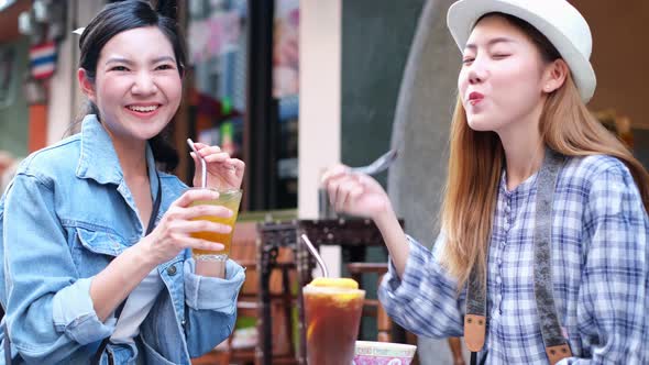 Asian Young woman  Eating Traditional