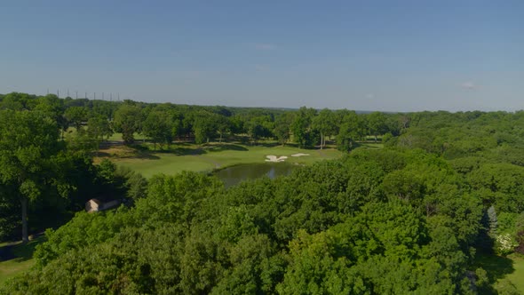 Rising Aerial Pan of a Golf Course in Long Island