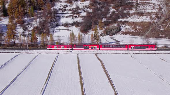 Ski Train in Switzerland Used to Shuttle Passengers and Skiers to Ski Resorts