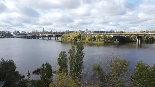 The Main River of Ukraine - Dnipro Near Kyiv. Slow Motion