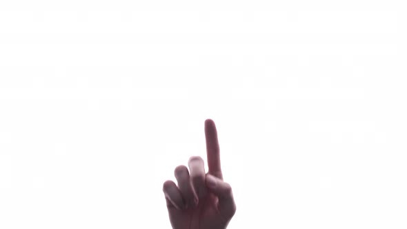 Person does hand gesture with bright white backdrop 30
