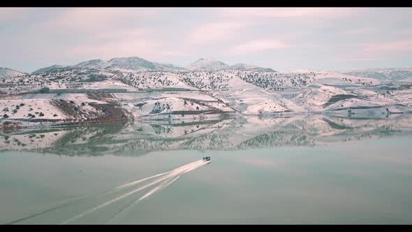 winter season and boating on the lake