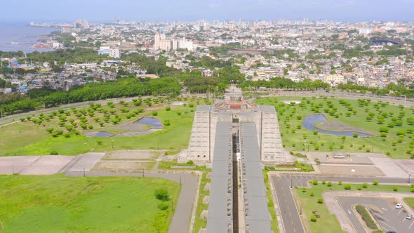 Aerial View Of Columbus Lighthouse With Cityscape In Background In Santo Domingo Este, Dominican Rep