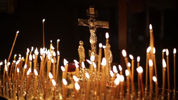 Orthodox Altar with Burning Candles in the Church