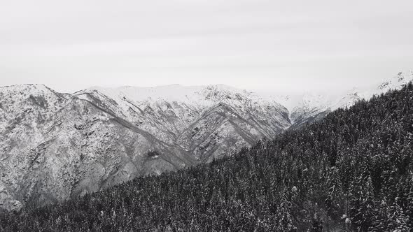 Aerial View of Snow Capped Mountain Range