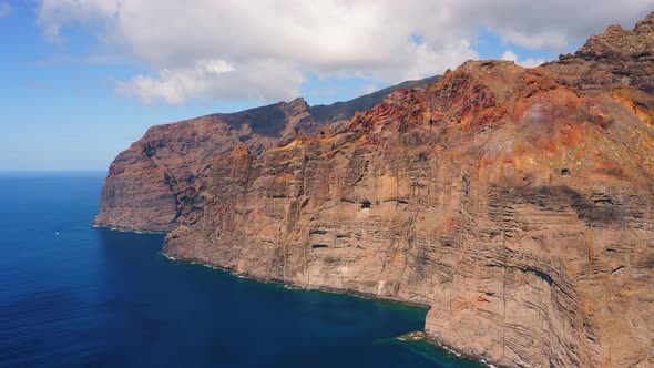 Drone Flight Over Peaks of High Rock Los Gigantes in Tenerife Island