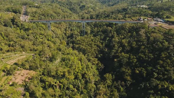 Bridge Over Mountain Canyon in the Jungle. Bali, Indonesia.