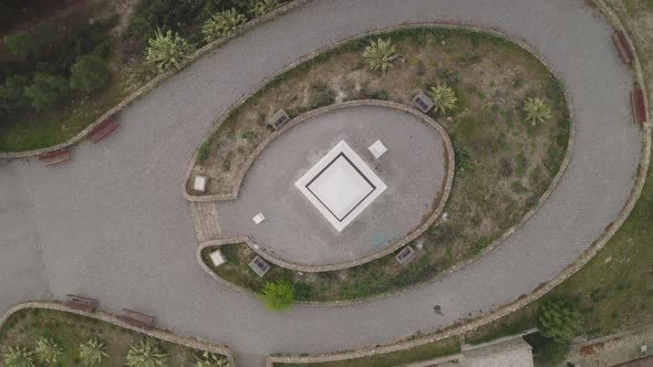 Aerial drone view of Geographical center Picoto Melrica Centro Geodesico of Portugal in Vila de Rei