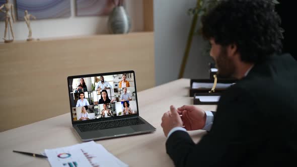 Indian Successful Businessman Ceo or Manager Communicates Via an Online Conference with Colleagues