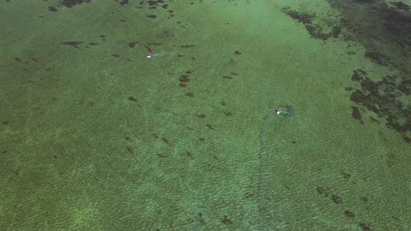 Drone View Alone Surfer Sliding Calm Sea on Windsurf