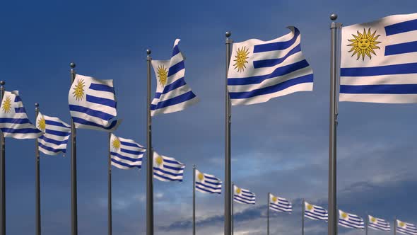 The Uruguay Flags Waving In The Wind  4K