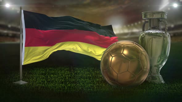 Germany Flag With Football And Cup Background Loop