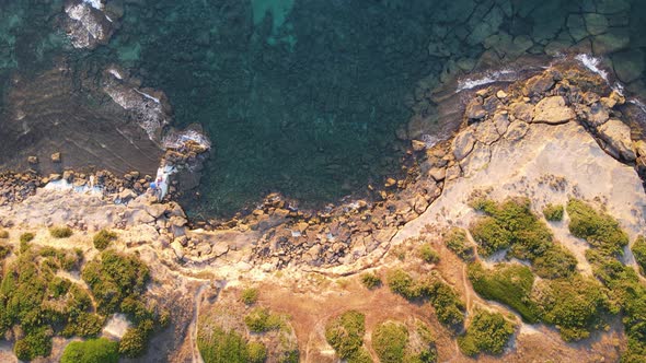 Aerial drone view of coastline in Sardinia, Italy