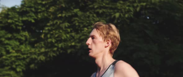 Man runs while observing surroundings