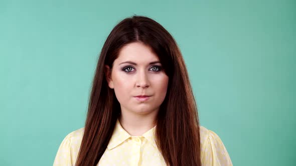 Woman Say No By Shaking Head, Disagree Sign