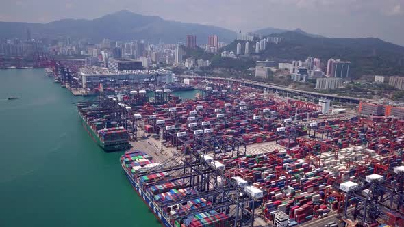 Top View Over Container Terminal in Hong Kong 