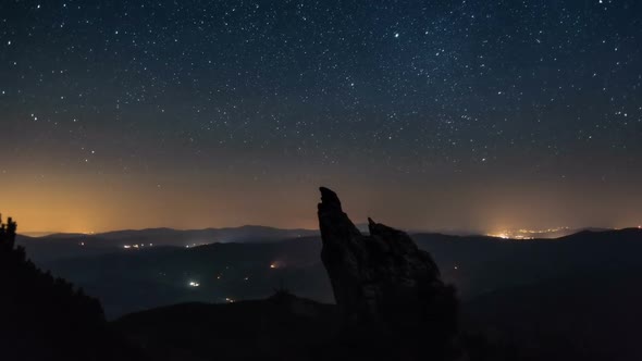 Stars Moving in Night Sky over Mountains