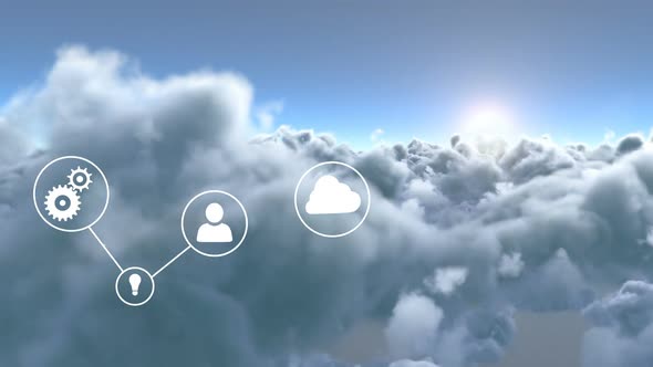 Connected device icons against clouds