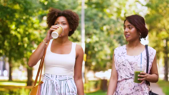 Happy Women or Friends Walking Along Summer Park 54