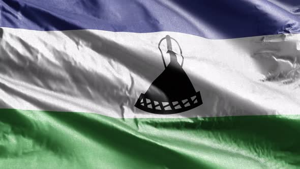 Lesotho textile flag waving on the wind. 10 seconds loop.