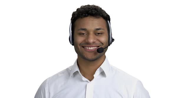 Young Man with Headset on White Background