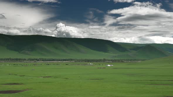 Mongolian Ger Tents in Plains of Mongolia Geography