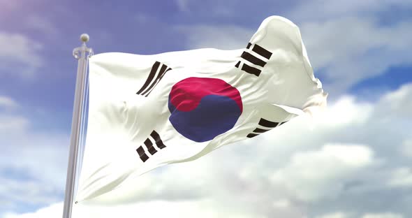 Realistic South Korea Flag Slow Motion 4K