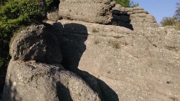 Picturesque Landscape with Scenic Rock Formations at Mountain Slope