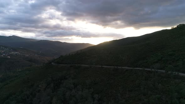 Sunset in the mountains clouds