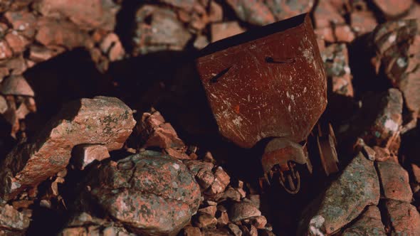 Abandoned Rusty Mine Cart on Rocks