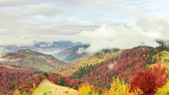 Time lapse clip. Fantastic colorful mountain landscape with cloud. Ukraine, Carpathian Mountains.