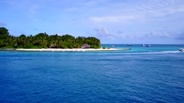 Aerial landscape of coastline beach voyage by blue sea with sand background