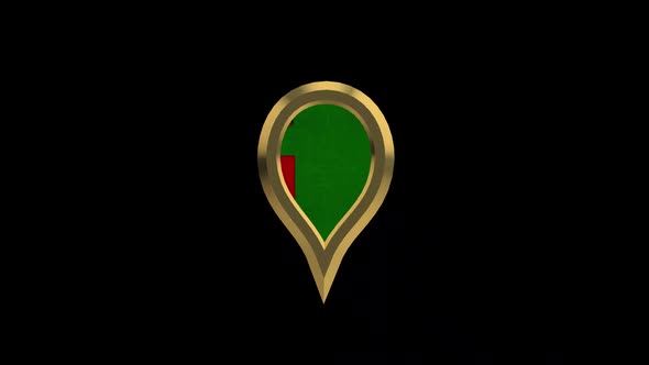 Zambia Flag 3D Rotating Location Gold Pin Icon