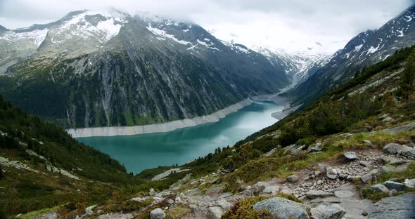 Schlegeisspeicher Water Reservoir and Greiner Mountain at Zillertal Tirol Austria