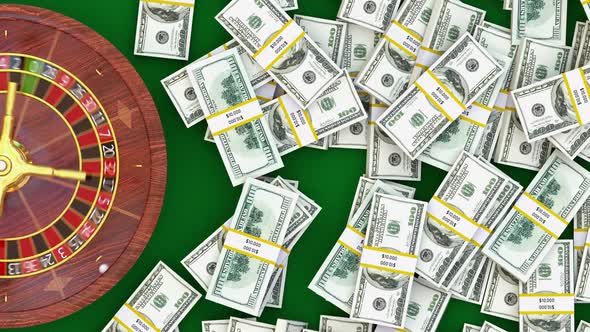 Roulette table in casino money cash and addicted gambler place a bet for black